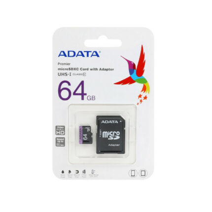 کارت حافظه‌ microSDXC ای دیتا مدل Premier کلاس 10 استاندارد UHS-I U1 سرعت 80MBps ظرفیت 64 گیگابایت به همراه آداپتور SD