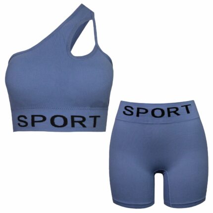 ست نیم تنه و شلوارک ورزشی زنانه ماییلدا مدل 4465 رنگ آبی