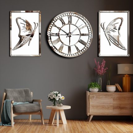 ساعت دیواری اِلِنسی مدل پروانه به همراه تابلو