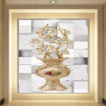 پوستر دیواری سه بعدی مدل گلدان طلایی DRVF1080