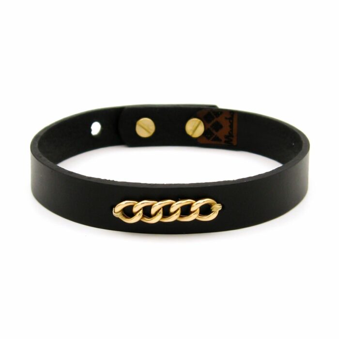 دستبند چرم و طلا 18 عیار مردانه مانچو مدل bfg242