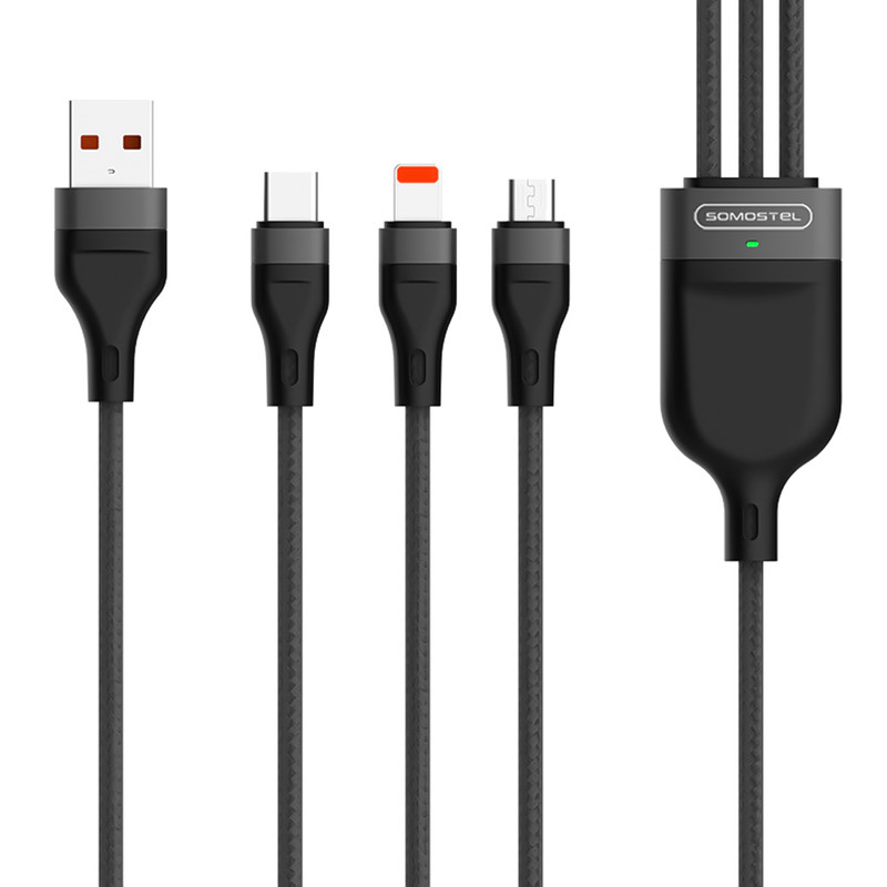 کابل تبدیل USB به microUSB / USB-C / لایتنینگ سوموس تل مدل BW14 طول 1.2 متر