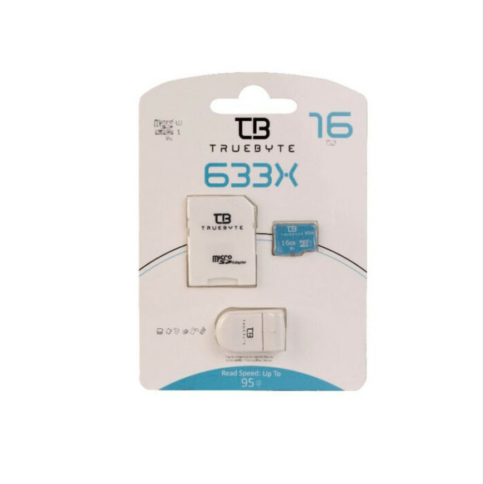 کارت حافظه MicroSDHC تروبایت مدل V10 کلاس 10 استاندارد UHS-I U1 سرعت 95MBPS ظرفیت 16 گیگابایت به همراه آداپتور SD و کارت‌خوان