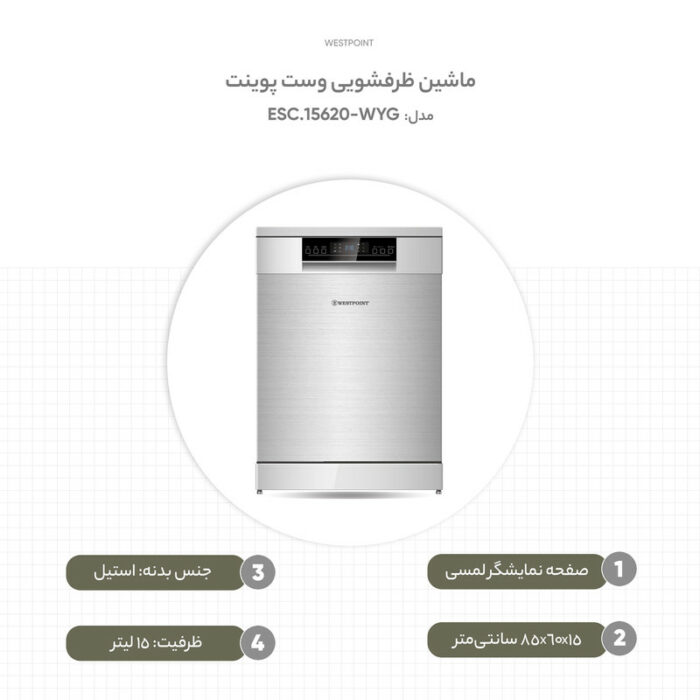 ماشین ظرفشویی وست پوینت مدل WYG-15620.ESC