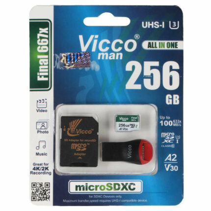 کارت حافظه microSDXC ویکومن مدل Final 667X کلاس 10 استاندارد UHS-I U3 سرعت 90MBps ظرفیت 256 گیگابایت به همراه کارت خوان و خشاب