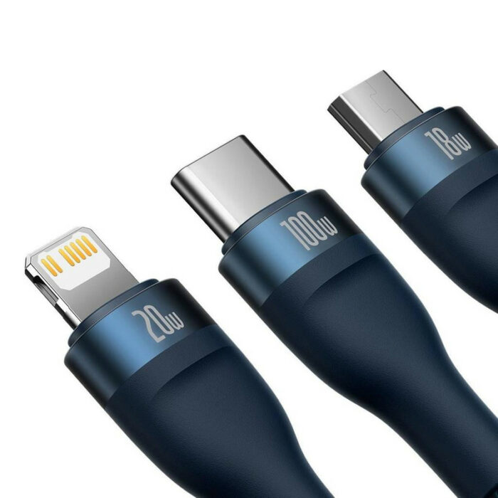 کابل تبدیل USB/USB-C به لایتنینگ/USB-C/micro-USB باسئوس مدل Flash Series 2-100W طول 1.2 متر
