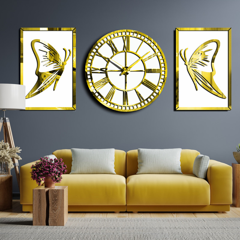 ساعت دیواری اِلِنسی مدل پروانه به همراه تابلو